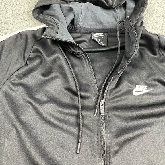 Vintage Nike Track Jacket Mens L Black White Stripe Full Zip Active Y2K Hooded - Picture 4 of 12